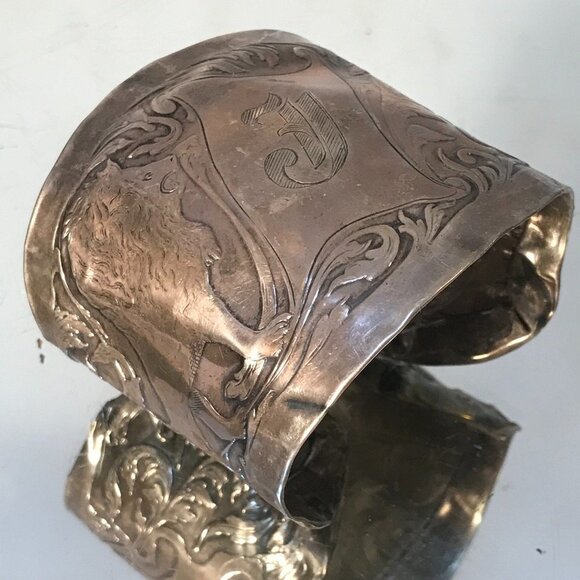 Sterling Spoon Ring Cuff Bracelet 925 Silver Lion Baroque Rococo Medieval Armor - Picture 2 of 11